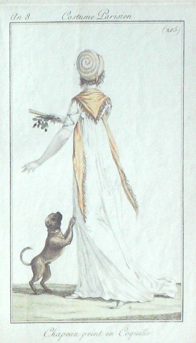 Gravure Mode Costume Parisien 1800 an  8 # 215 (eau forte old Fashion plate