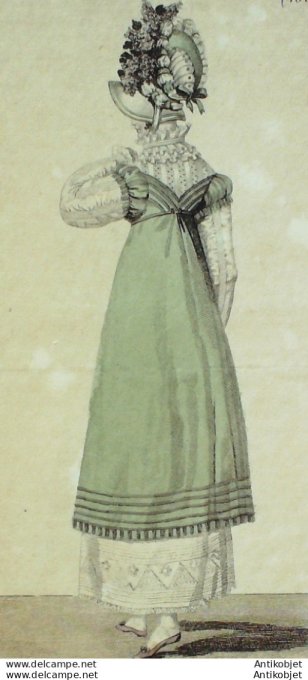 Gravure de mode Costume Parisien 1813 n°1304 Robe perkale gros de Naples