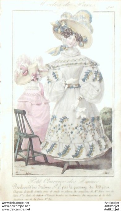 Gravure Mode Courrier des Dames 1827 #  643 (eau forte old Fashion plate)