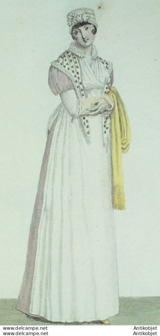 Gravure de mode Costume Parisien 1807 n° 823 Fichu soie et coton