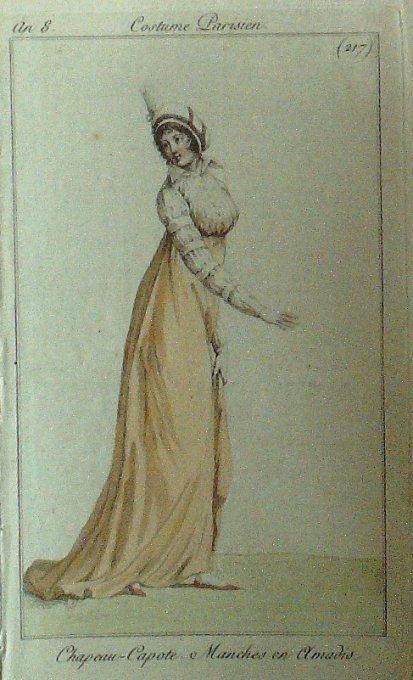 Gravure Mode Costume Parisien 1800 an  8 # 217 (eau forte old Fashion plate