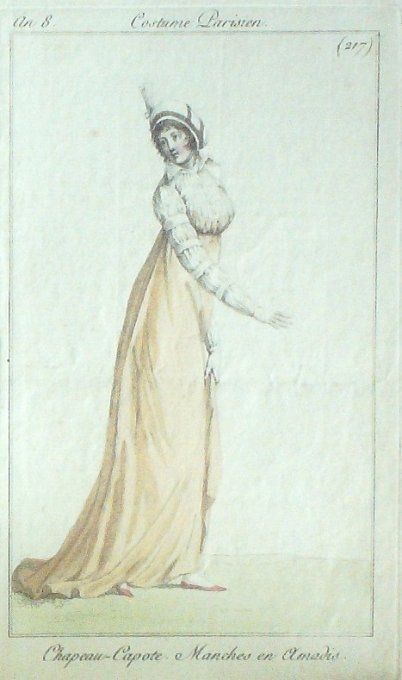 Gravure Mode Costume Parisien 1800 an  8 # 217 (eau forte old Fashion plate