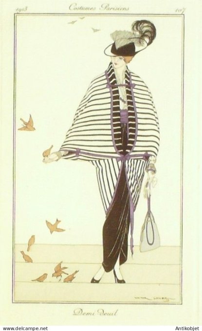 Gravure Mode Costume Parisien 1913 # 107 Lhuer Victor (eau forte)