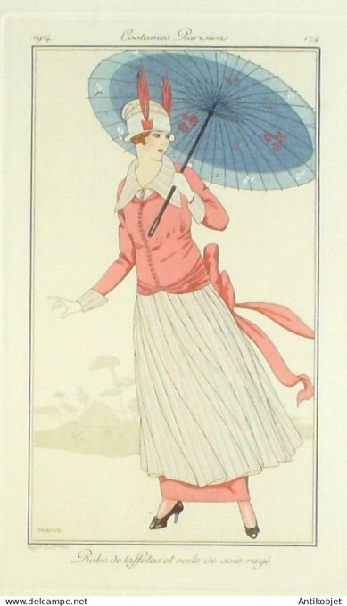 Gravure Mode Costume Parisien 1914 # 174 Lorenzi Fabius (eau forte)