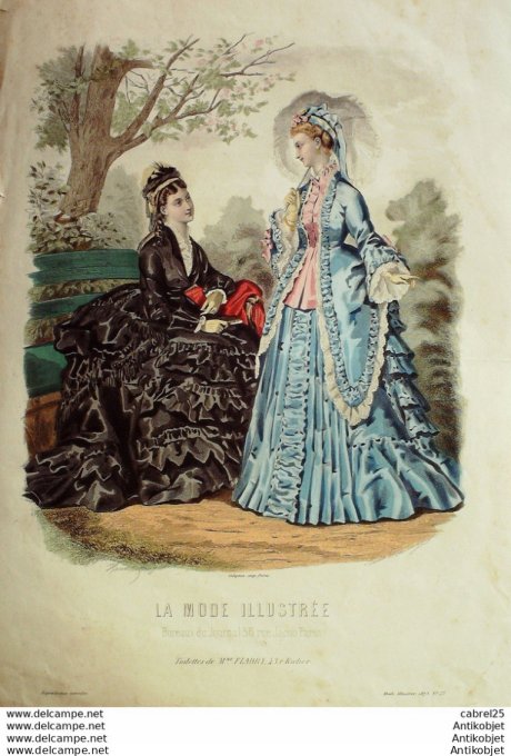 Gravure de mode La Mode illustrée 1873 n°27 (Maison Fladry)