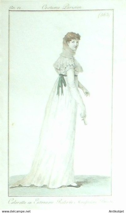 Costume Parisien 1804 an 12 # 563 (eau forte) Robe mousseline brodée