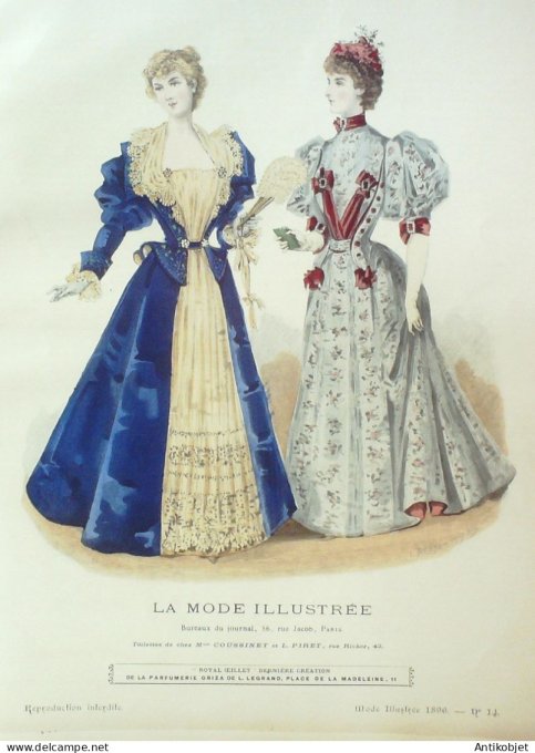 Gravure Mode illustree 1896 # 14 (Old Fashion plate) RARE
