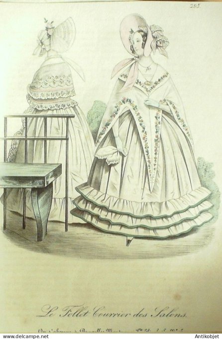 Gravure Mode Le Follet 1833 # 295 (aquarelle Old Fashion plate)