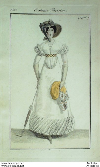 Gravure Mode Costume Parisien 1821 # 2008 (eau forte old Fashion plate
