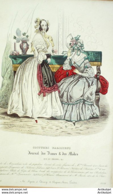 Gravure Mode Costume Parisien 1838 # 3558 (eau forte old Fashion plate