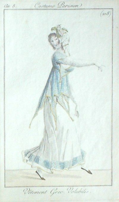 Gravure Mode Costume Parisien 1800 an  8 # 218 (eau forte old Fashion plate