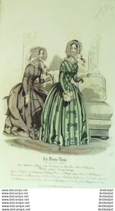 Gravure Mode Le Bon Ton 1843 # 753 (aquarelle old fashion plate)