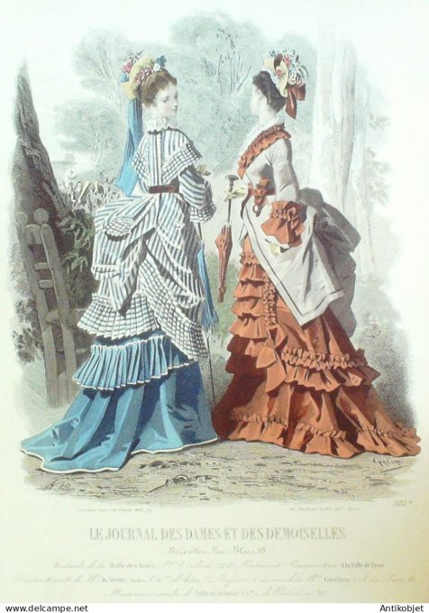 Gravure Mode J.Dames & Demoiselles 1866 # 1102 (Old Fashion plate)