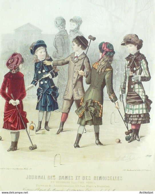 Gravure Mode J.Dames & Demoiselles 1875 # 1715 (Old Fashion plate)