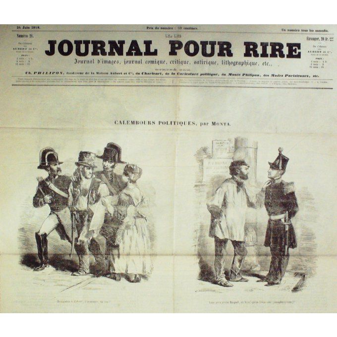 Le Journal pour RIRE 1848 n° 21 CALEMBOURS MONTA JOINVILLE NAPOLEON IMPOT SUR les C