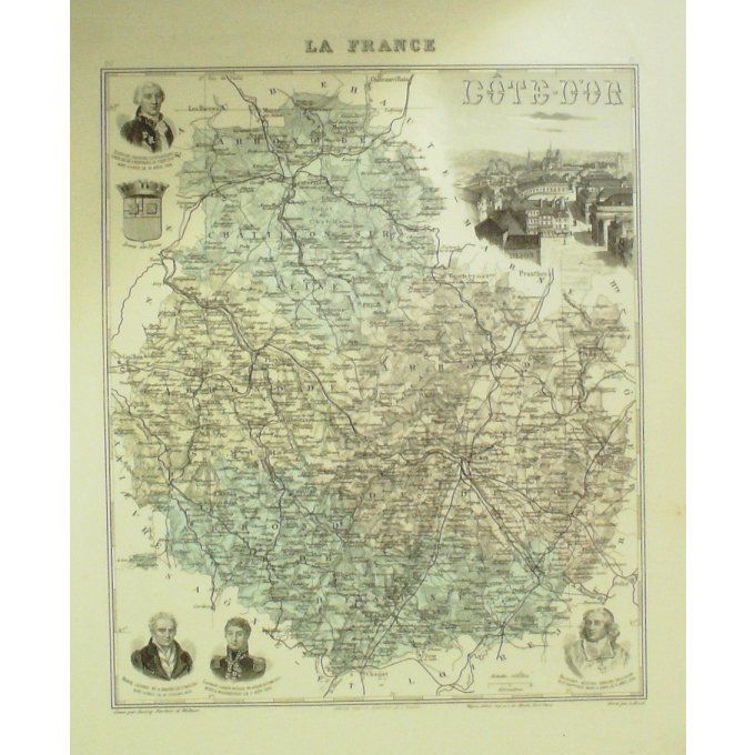Carte Cotes D'or (21) Dijon Graveur Lecoq Waltner Barbier 1868