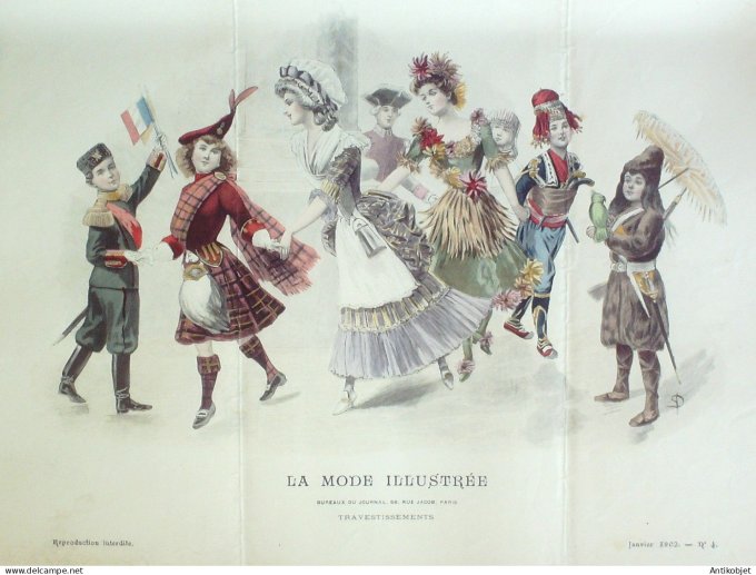Gravure Mode illustree 1902 #  4 (Old Fashion plate) RARE