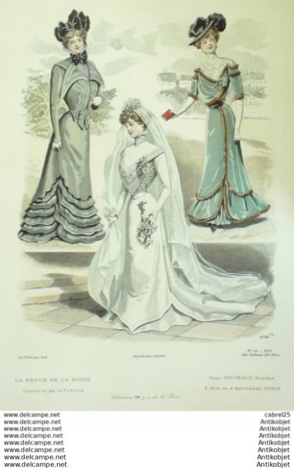 Gravure Mode La Gazette 1899 # 35 (Old Fashion plate) Mariee