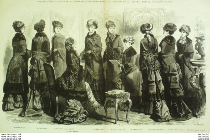 Gravure de mode Revue de la mode Gazette NB (Parures d'Automne dames)