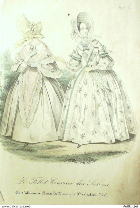 Gravure Mode Le Follet 1833 # 296b (aquarelle Old Fashion plate)