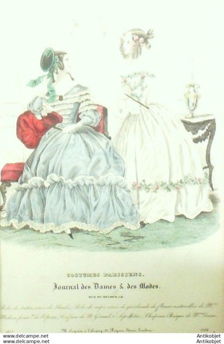 Gravure Mode Costume Parisien 1837 # 3514 (eau forte old Fashion plate