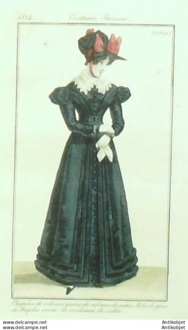 Costume Parisien 1824 # 2219 Robe de gros de Naples & satin