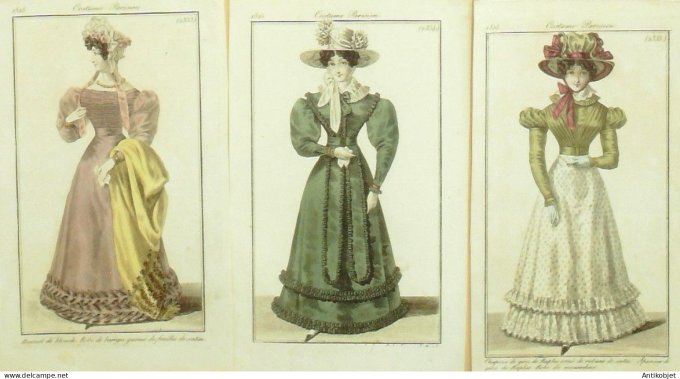 Gravures de mode Costume Parisien 1825 Lot 17 9 pièces