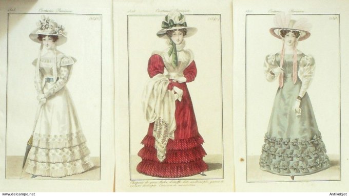 Gravures de mode Costume Parisien 1825 Lot 17 9 pièces
