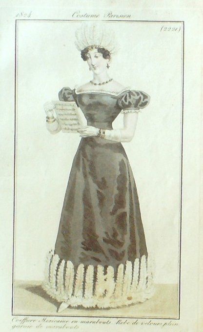 Gravure Mode Costume Parisien 1824 # 2221b (eau forte old Fashion plate