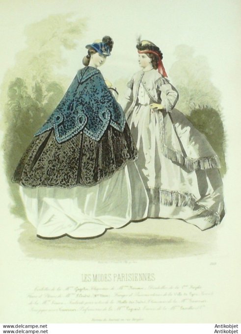 Gravure Les Modes Parisiennes 1863 #1108 Manteau velours Maison Cagelin