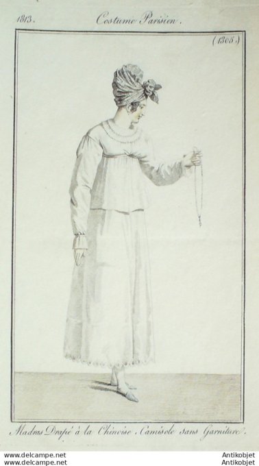Costume Parisien 1813 # 1305 Madras drapé à la chinoise