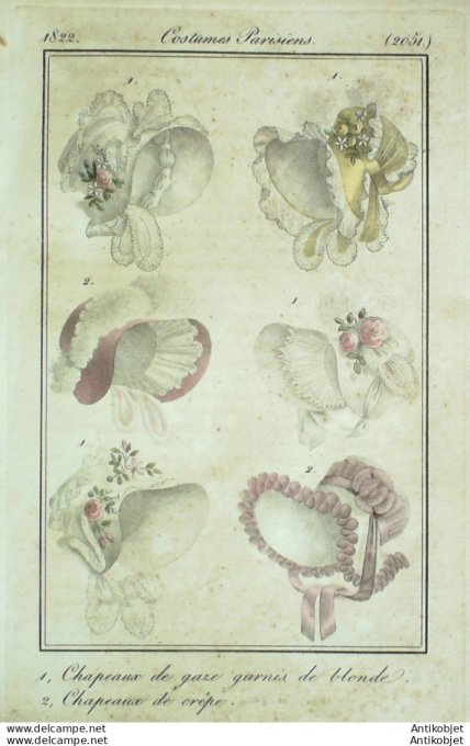 Costume Parisien 1822 # 2051 Toques  casques chapeaux
