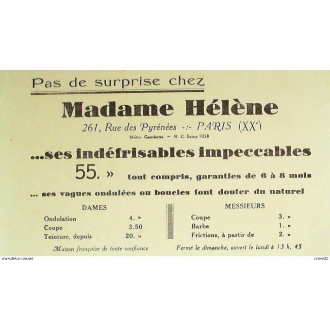 Buvard MADAME HELENE Coiffure