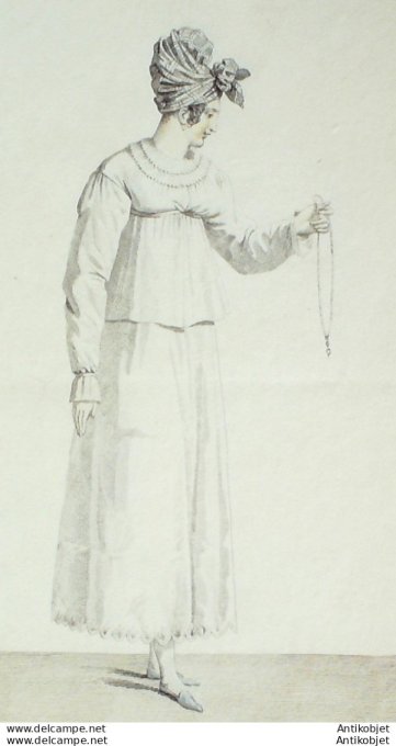Gravure de mode Costume Parisien 1813 n°1305 Madras drapé à la chinoise