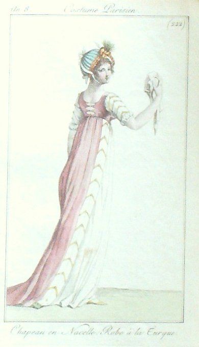 Costume Parisien 1800 an 8 # 222 (eau forte) Robe ? la turque