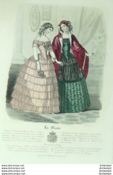 Gravure La mode 1859 #  6 (aquarelle old Fashion plate)