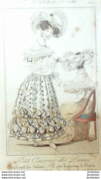 Gravure Mode Courrier des Dames 1827 #  621 (eau forte old Fashion plate)