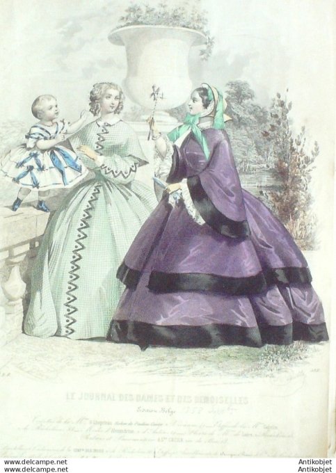 Gravure Mode J.Dames & Demoiselles 1854 # 538 (Old Fashion plate)
