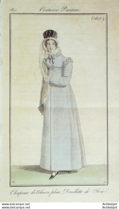 Gravure de mode Costume Parisien 1817 n°1617 Douillette de soie
