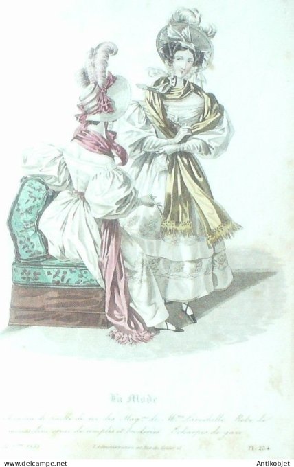 Gravure La mode 1832 # 254 (aquarelle old Fashion plate)