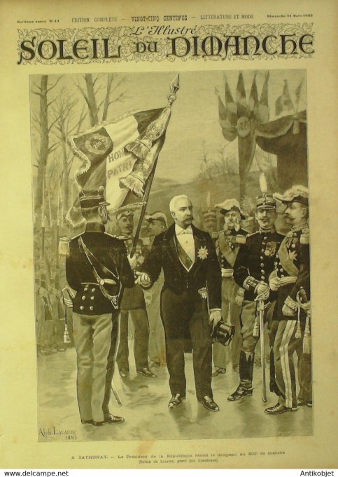 Soleil du Dimanche 1895 n°13 Sathonay (69) drapeau 200e marche Félix Faure