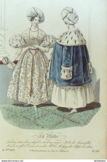 Gravure La mode 1833 # 338 (aquarelle old Fashion plate)