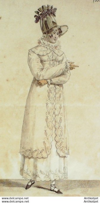 Gravure de mode Costume Parisien 1813 n°1309 Robe et pardessus de Perkale