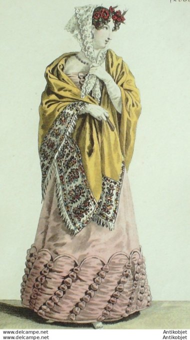 Costume Parisien 1822 # 2050 Robe de satin garnie de coques
