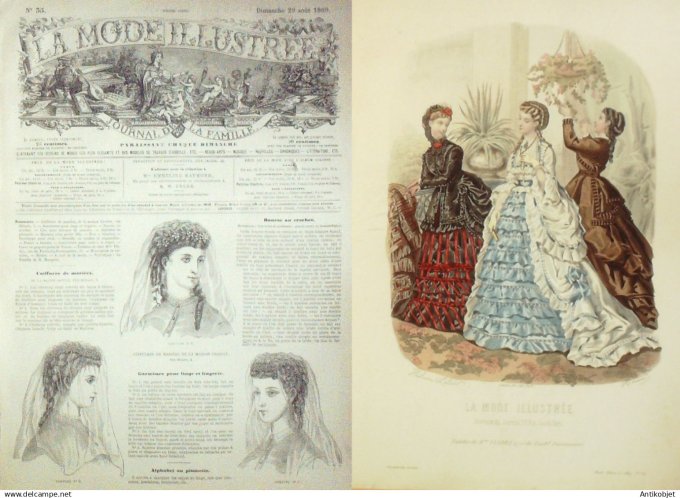 La Mode illustrée journal + gravure associée 1869 # 35