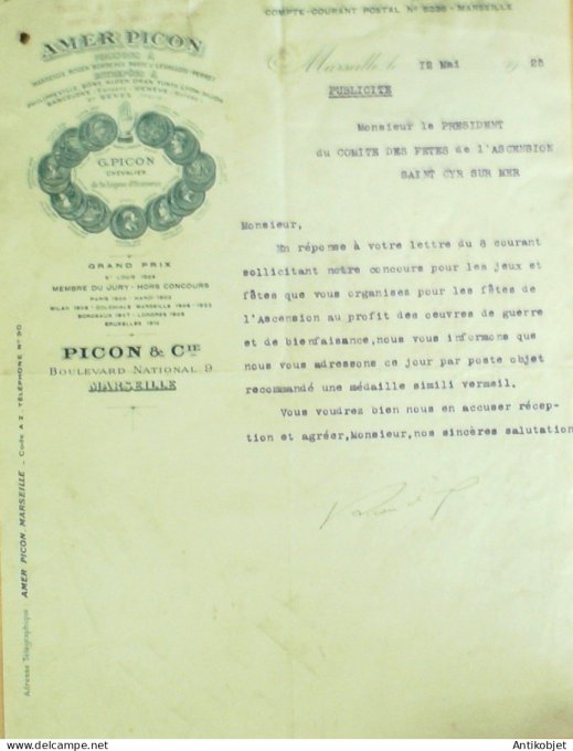 Lettre Ciale Amer Picon (liqueurs apéritifs) 1925 Marseille (13)