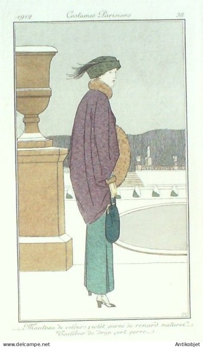 Gravure Mode Costume Parisien 1912 #   38 Boutet de Monvel (eau forte)