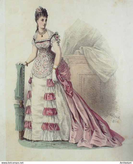 Gravure Mode Elegance Parisienne 1871 # 504 (Old Fashion plate)