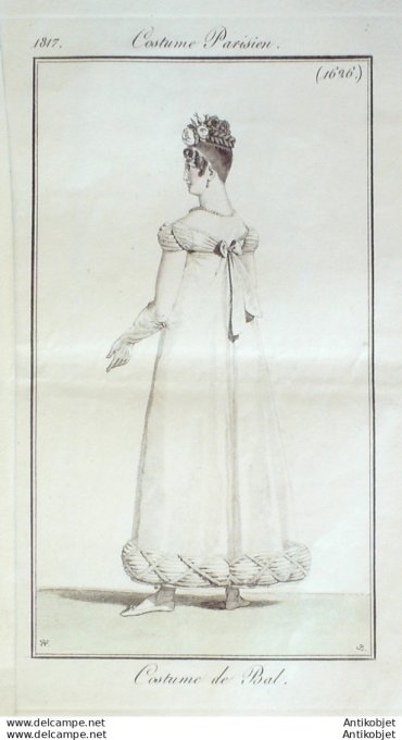 Gravure de mode Costume Parisien 1817 n°1626 Costume de bal