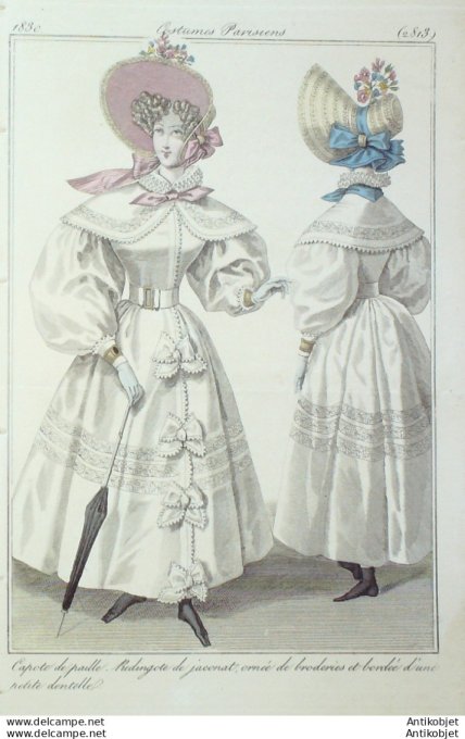 Gravure de mode Costume Parisien 1830 n°2813 Redingote de Jaconat ornée